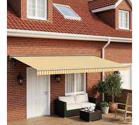 Awning Fabric Yellow White 500x300 cm Polyester PU-Coated with Valance Outdoor.