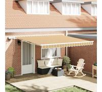 Awning Retractable Yellow/Grey/White 400x300cm Fabric & Steel LED Outdoor Patios