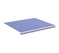 vidaXL Replacement Awning Fabric 4x3.5 m Blue/White – 100% Polyester PU-Coated