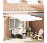 Awning White 350x250 cm Fabric & Steel Manual Retractable with LED Strip Lights.