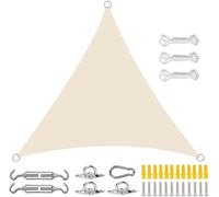 Awning with Mounting Ropes Premium PES Water-Repellent | Impregnated triangle equilateral sun sail triangular with mounting set, PES (beige, 2 x 2 x 2 m)