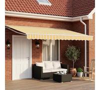 Awning Yellow/White 4.5x3.5m Polyester PU Semi-Cassette Retractable with LEDs +