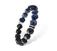 AWNL Beaded Bracelet with Black Onxy,Dumortierite,10 mm Natural Gemstone Bracelet with Sterling Silver Lucky Charm Gift for Men