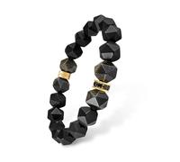 AWNL Beaded Bracelet with Black Onxy,Golden Obsidian,10 mm Natural Gemstone Bracelet with Sterling Silver Lucky Charm Gift for Men