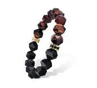 AWNL Beaded Bracelet with Black Onxy,Red Tiger Eye,10 mm Natural Gemstone Bracelet with Sterling Silver Lucky Charm Gift for Men Husband Boyfriend