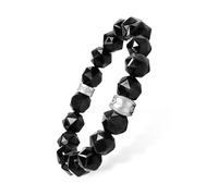 AWNL Black Obsidian Men's Bracelet, Sterling Silver Algiz Charm