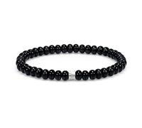 AWNL Men's 6mm Black Onyx Bracelet with Flat Matte & Glossy Beads and Engraved Sterling Silver Rune Charm,Gift For Men 7.1''-7.5''