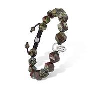 AWNL Men's Beaded Bracelet 10mm Dragon Blood Jasper with Sterling Silver Skull Charm Adjustable Drawstring Bracelet Natural Gemstone Gift for Men