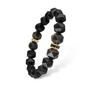 AWNL Men's Beaded Bracelet 10mm Natural Star-Cut Golden Obsidian and Black Onyx Gemstone Bracelet with S925 Sterling Silver Lucky Wheel Charm