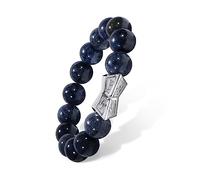 AWNL Men's Beaded Bracelet with 12mm Dumortierite Gemstone and Sterling Silver Engraved Runes Charm Gift for Men,Husband,Boyfriend