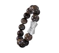 AWNL Men's Beaded Bracelet with Sterling Silver Engraved Runes Charm 12mm Bronzite Natural Gemstone Gift for Men