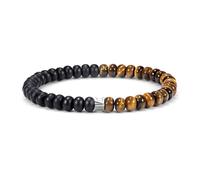 AWNL Men's Black Onyx & Tiger Eye Beaded Bracelet, S925 Silver Rune Charm