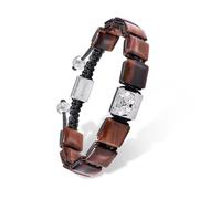 AWNL Men's Flatbead Drawstring Bracelet with Red Tiger's Eye,Sterling Silver Charm Protection Bracelet Gift for Men (9.5mm Gemstone)