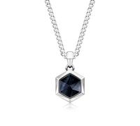 AWNL Men's Natural Gemstone Necklace for Men Sterling Silver Hexagonal Pendant Necklace with Stainless Steel Chain 24 Inch Gift for Men, hawk's eye