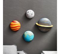 AWNR Planet Statue: 4Pcs Solar System Sculpture 3D Space Room Decor Earth Wall Hanging Decoration for Kids
