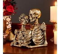 AWNR Skull Decor Halloween Decoration: Gold Skeleton Figurines Resin Couple Statue Vintage Home Decor for Shelf Table Mantel Collectible Wedding Gift