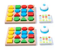 AwnsIMfreien 2 Set Wooden Puzzle, 2-Player PK Shape Matching Blocks with Card & Bell Fun Safe Geometry & Memory Game for Kids Seniors, Sorting Toys