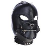 AwnsIMfreien Bdsm Hood, Gimps Mask Wicked Demon PU Leather Mask with Plush lining Adjustable Back Tie, Detachable Zippered Mouth for Halloween Party Devil Hood Masks Sex Props Supplies, Gimps