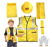 AwnsIMfreien Construction Worker Costume, 6Pcs Construction Worker Costume Kids, Soft & Comfortable Toddler, Lightweight Polyester Builder Kids, Carpenter Role Play Set