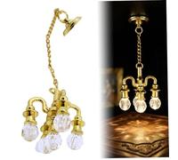 AwnsIMfreien Dollhouse Chandelier, Elegant Golden Mini Chandelier Alloy Miniature Lighting Accessory for Realistic Doll House Decor and Creative Play, Mini