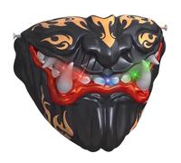 AwnsIMfreien Halloween Mask, Samurai Voice Changer Mask With Movable Mouth & Led Effects - Devil Half For Cosplay & Masquerades, Black