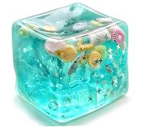 AwnsIMfreien Ice Cube Stress Ball, Soft Clear Sensory Fidget Toy for Kids & Adults Ocean-Themed Squish with Shells, Fish & Stars for Home/Office/School/Travel, Green, Ice Cube Fidget