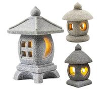 AwnsIMfreien Japanese Garden Decor, 3Pcs Pagoda Garden Statue, Realistic Stone Texture Mini Lantern with Warm LED Light, Japanese Decor and Bonsai Figurines, Mini Lantern