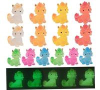 AwnsIMfreien Mini Dinosaurs, 14Pcs Mini Dinosaur Figures, Chinese Mythical Creature Glow in the Dark Resin Animals for Fairy Garden Decor, Desktop, Shelf DIY Ornaments (7 Colors), Tiny Resin Animals