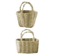 AwnsIMfreien Mini Woven Basket, 2Pcs Mini Basket 2 Styles Tiny Rattan Dollhouse Decor 1.6 ＆ 2 Inch Tall Wicker with Handle Flower Baskets Toy for Tiny Birthday