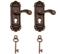 AwnsIMfreien Miniature Door Handle, Miniature Door Handle with Mini Key 2 Sets 1:12 Dollhouse Knocker Metal Knobs for Dollhouse Accessories Bronze, Furniture Set