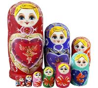 AwnsIMfreien Nesting Dolls 1 Set(10Pcs) Girl Pattern Matryoshka Doll Wooden Colorful Russian Nesting Dolls Stacking Toys for Kids, Home Decoration, for Kids, Russian