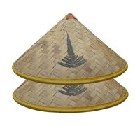AwnsIMfreien Rice Hat, 2 Pack Woven Chinese Bamboo Hat for Kids, Breathable Sun & Rain Cap with Plant Patterns for Summer, Party, Performance, 14 Inch, Chinese