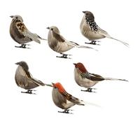 AwnsIMfreien Small Bird Figures, Artificial Feathers Birds Colourful Clip On Faux Foam Birds Garden Bird Figurines Ornament 6PCS, Clip On Foam