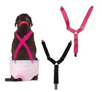 AWOCAN 2 Pieces Pet Diaper Fasteners with Adjustable Length Pets Diaper Anti-Slip Suspender Straps for Small Medium and Large Dogs (L-BLACK+ROSE RED)