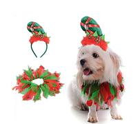 AWOCAN 2PCS Dog Cat Christmas Costume Christmas Collar and Elf Headband Christmas Red and Green Collar Costume for Puppy Kitty Christmas Pet party Dress Xmas Set Clothes (B)
