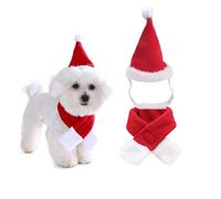 AWOCAN Cat Santa Hat Scarf Xmas Hat Xmas Outfit with Red Muffler Pet Small Dog Christmas Costume for Christmas Party Photos (RED, L)