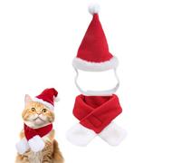 AWOCAN Cat Santa Hat Scarf Xmas Hat Xmas Outfit with Red Silencer, Pet Small Dog Christmas Costume (S)