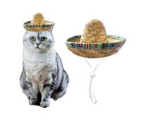 AWOCAN Cat Sombrero Hat Cat Hat Pet Sombrero Hat Cinco De Mayo Mexican Pet Straw Cap with Adjustable Chin Strap(Green)
