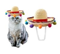 AWOCAN Cinco De Mayo Cat Hat Mexican Outfit Cat Sombrero Hat Pet Straw Cap for Small Pets/Puppy (RED)
