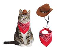 AWOCAN Dog and Cat Cowboy Hat with Bandana Scarf - Mini Pet Costume for Halloween, Holiday, Party Decoration (Brown, Small)