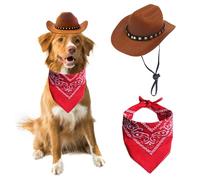 AWOCAN Dog and Cat Cowboy Hat with Bandana Scarf - Mini Pet Costume for Halloween, Holiday, Party Decoration (Brown, Large)