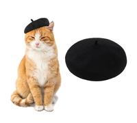 AWOCAN Dog Cat Beret Hat Pet French Beret Cap Headband with Adjustable Chin Strap Christmas Costume Hair Accessory Photo Props for Party (black)