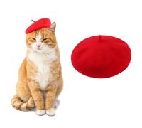 AWOCAN Dog Cat Beret Hat Pet French Beret Cap Headband with Adjustable Chin Strap Christmas Costume Hair Accessory Photo Props for Party (Red)