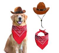 AWOCAN Dog Cowboy Hat and Bandana Scarf - Sombrero Puppy Hat Dog Cat Costume Cosplay Cap - Holiday Pet Party Decoration (coffee)