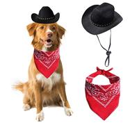 AWOCAN Dog Cowboy Hat Cat Cowboy Hat Mini Cowboy Hat for Dogs Cat Pet Cowboy Costume with Bandana Scarf Holiday Halloween Pet Party Decoration (Black, Large)