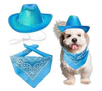 AWOCAN Dog Cowboy Hat Dog Cat Cowboy Hat Costume Bandana West Cowboy Accessories for Pet Metallic Space Shiny Cowboy Hats for Dog Cat (Blue)