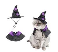AWOCAN Halloween Pet Cloak Witch Hat Witch Cloak Costume for Cats and Small Dogs Halloween Clothes (S)
