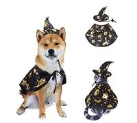 AWOCAN Pet Halloween Dog Cat Costume Cloak Witch Hat Witch Cloak Costume for Cats and Small Dogs Halloween Clothes (M)