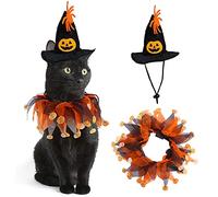 AWOCAN Pet Halloween Witch Hat Dog Cat Collar with Bell Collar Pumpkin Spider web, wheel Print Cloak for Cats and Small Dogs Halloween Pet Costume (A)