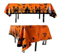 AWOCAN Waterproof Halloween Tablecloth Plastic Disposable Haunted House Decorative Table Cloth for Halloween Party Decoration (ORANGE)